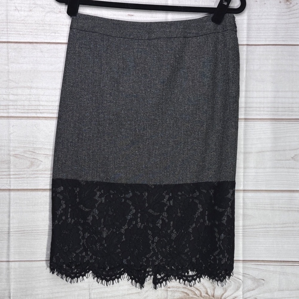 Vince Camuto Black Heather Textured Pencil Skirt Black Lace Hem Sz 2 Career Wear
